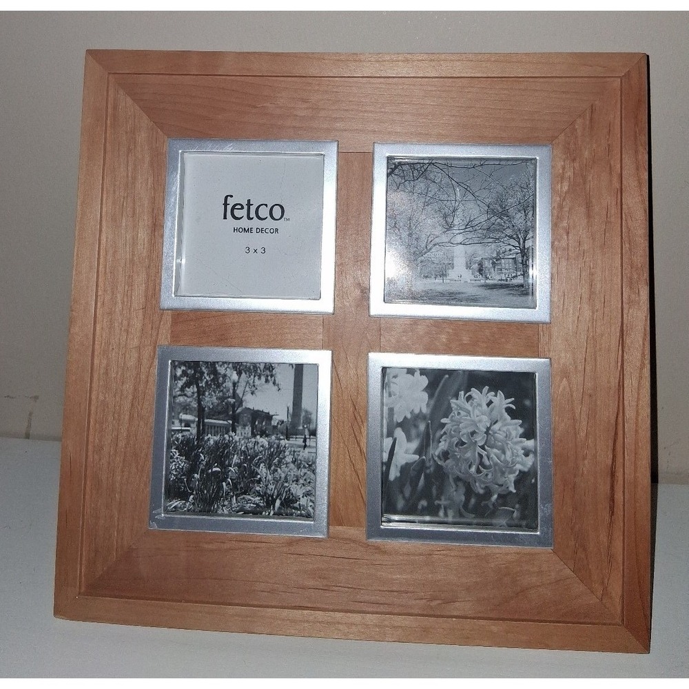 Fetco Maple Silver Collage Picture Frame 4 Photo 3x3 Tabletop Wall Display